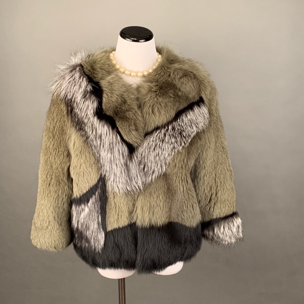 Gorgeous Fox Fur color block coat S fits like M - Picture 1 of 7